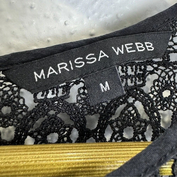 Marissa Webb Crochet Lace Silk Top Medium Black Ruffle Button Back Whimsigoth - Picture 4 of 4